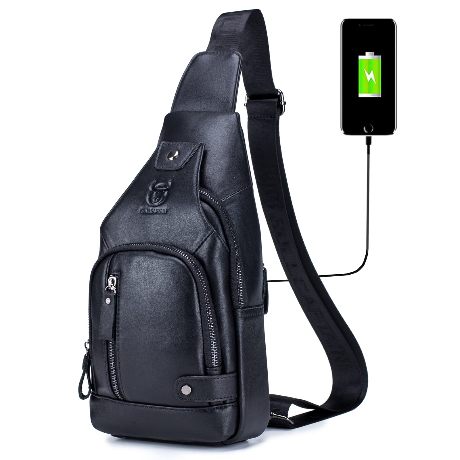 Genuine Leather Sling Backpack with USB Charging Port