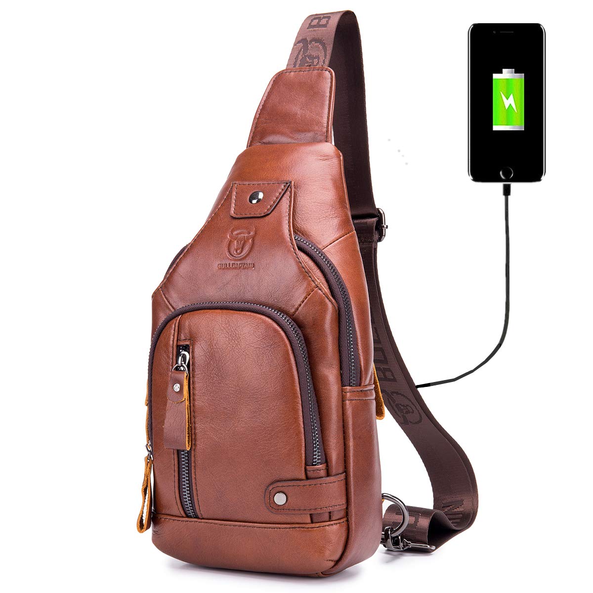 Genuine Leather Sling Backpack with USB Charging Port