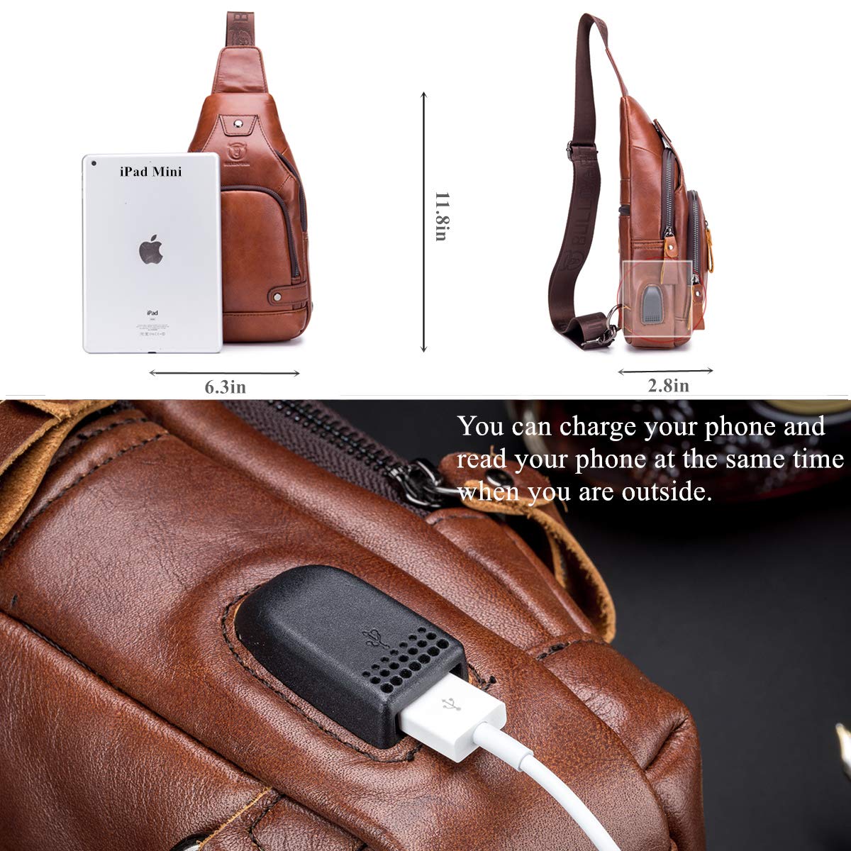 Genuine Leather Sling Backpack with USB Charging Port
