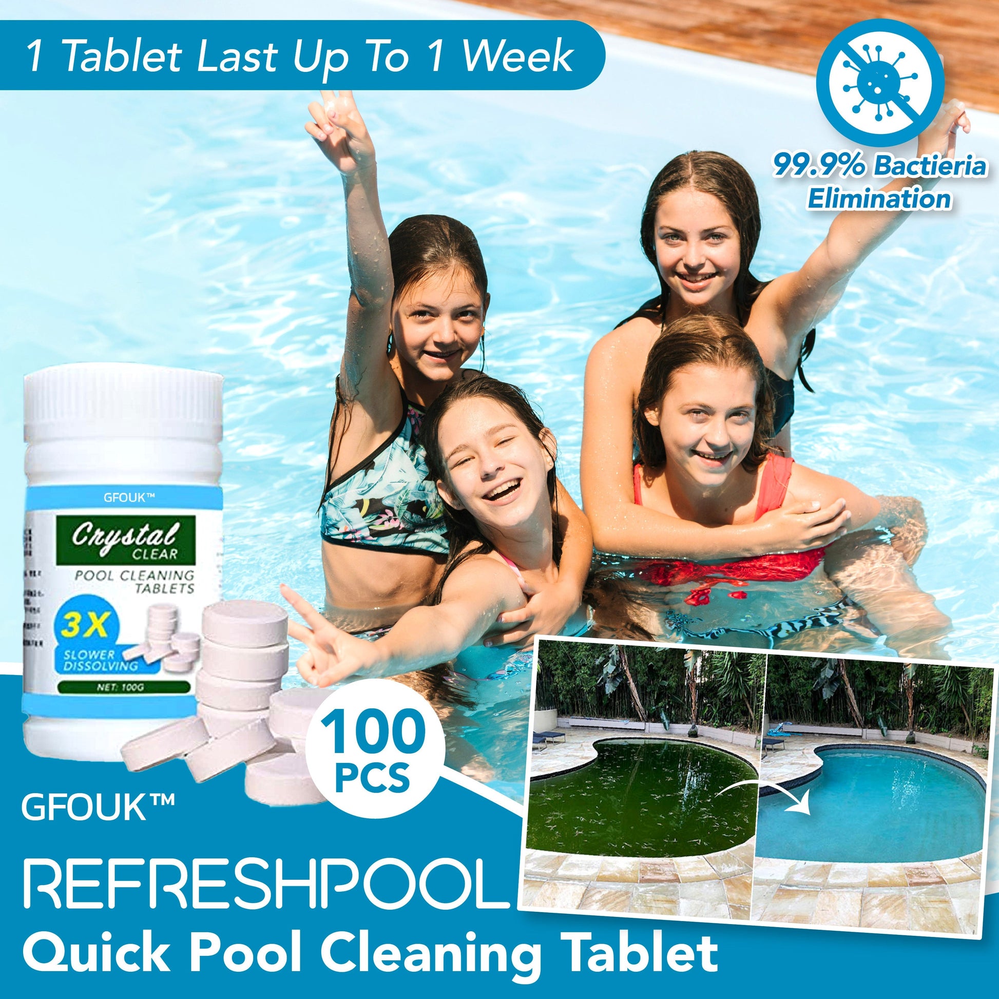 Keilini™ RefreshPool Quick Pool Cleaning Tablet (100 PCS)