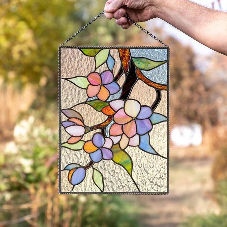  Stained Glass Birds on Window Panel