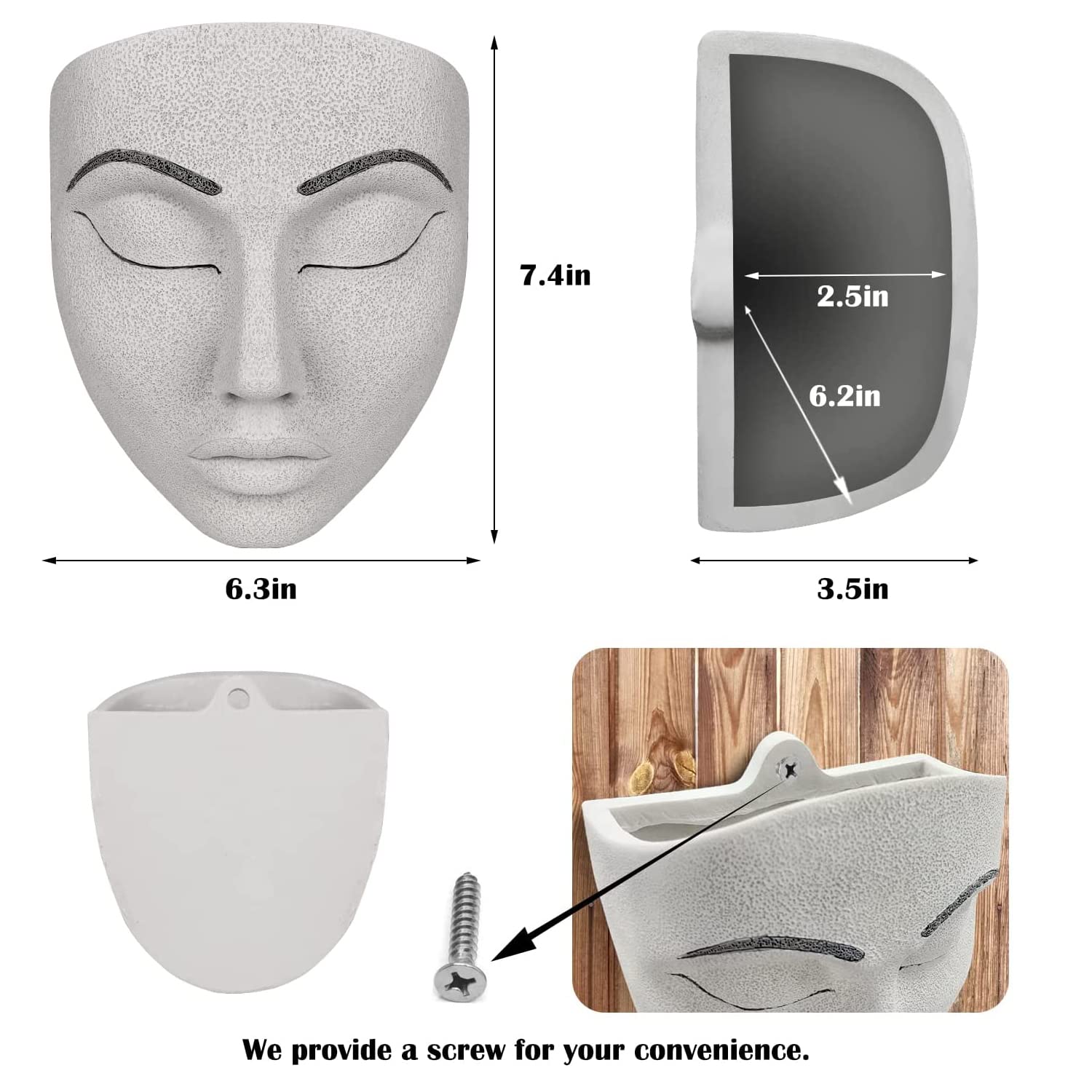 Face Planter Pot Head Planter for Wall Decor Resin Wall