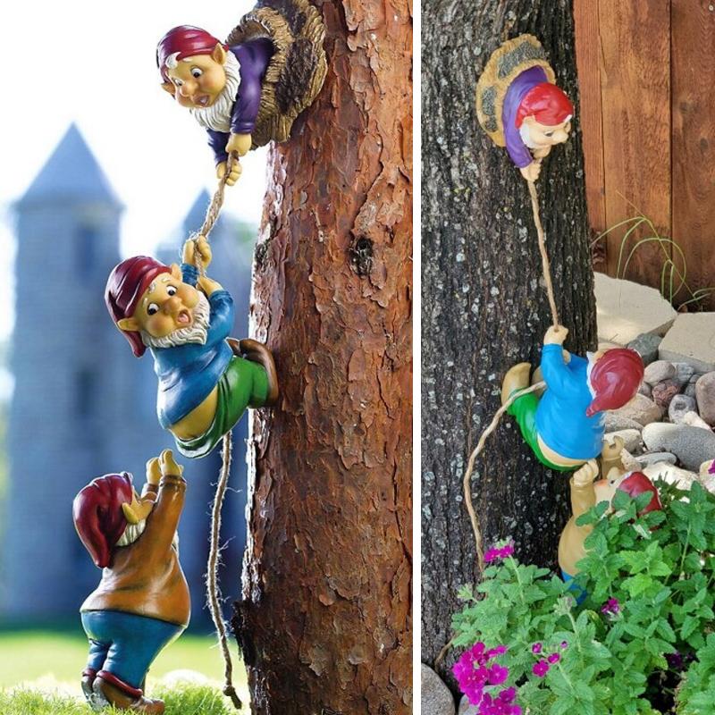 Garden Ornaments-Gnomes Climbing on the Tree