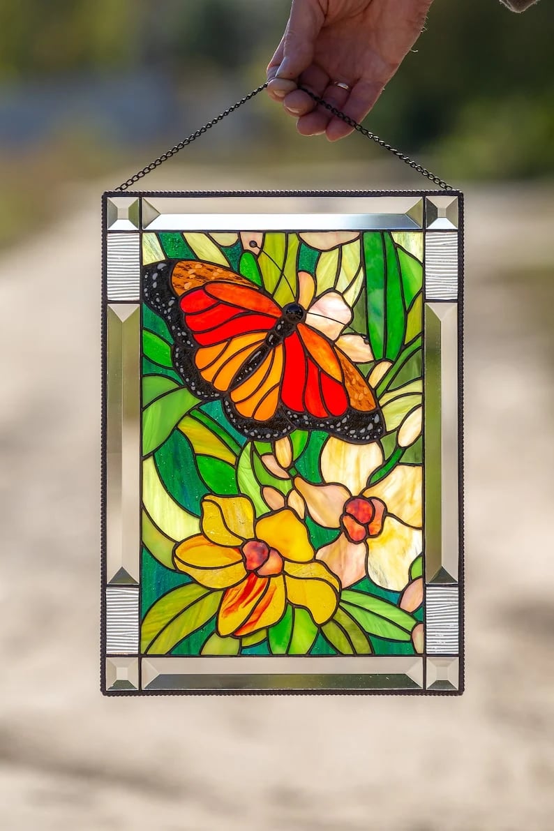 Monarch butterfly stained glass panel Christmas gifts Stained image 2