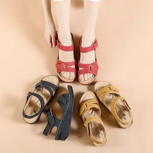 Women's round toe platform Velcro sandals