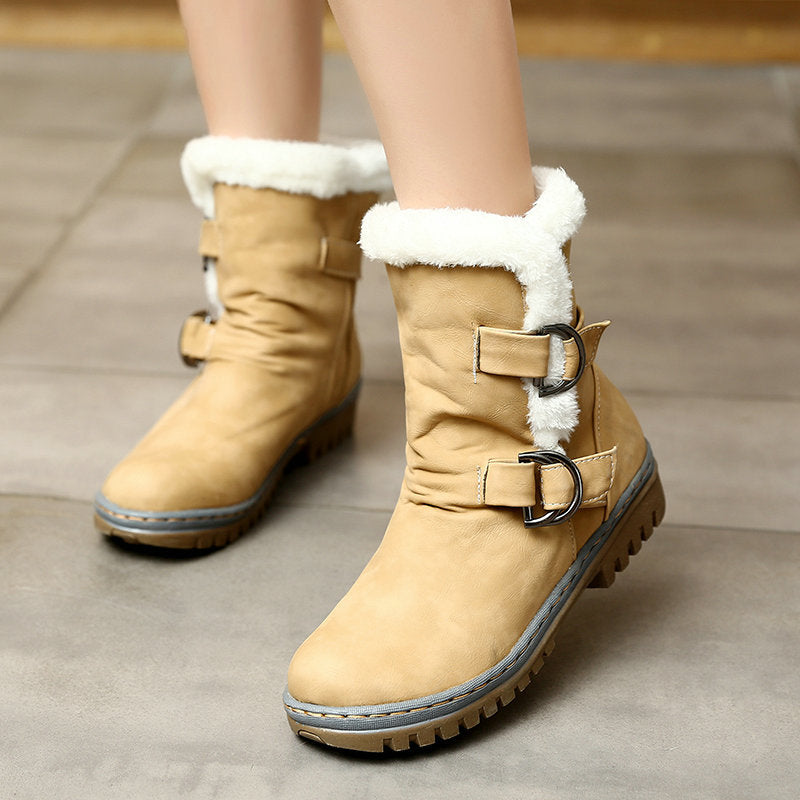 Winter short tube round toe warm fleece snow boots