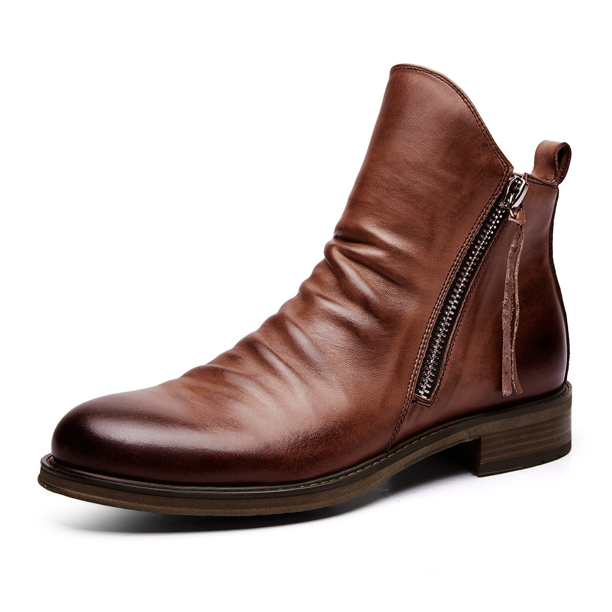 Double zippered non-slip platform men's boots