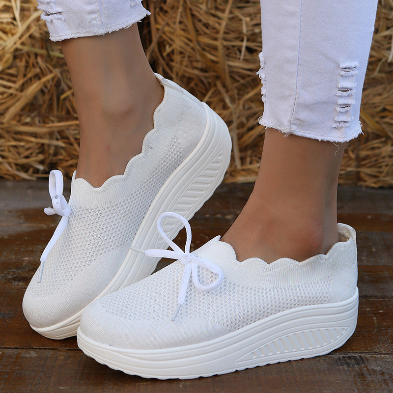 Spring round toe flying woven platform casual women's shoes