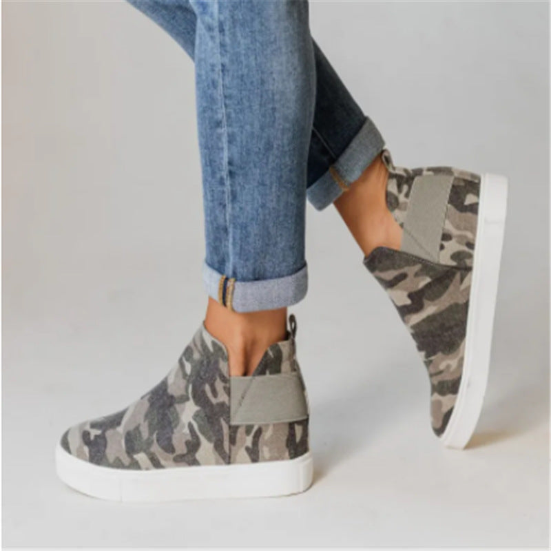 Women Casual Slip On Canvas Shoes Platform Low Top Wedge Sneakers