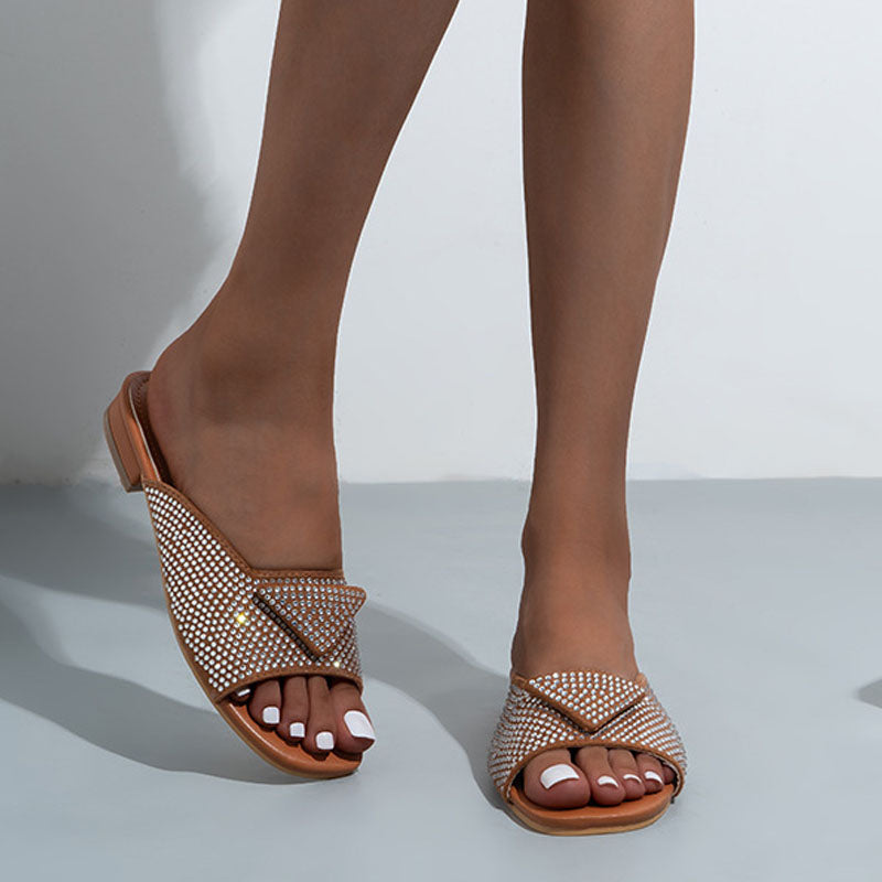 2023 New Rhinestone Low Heel Ladies Slippers