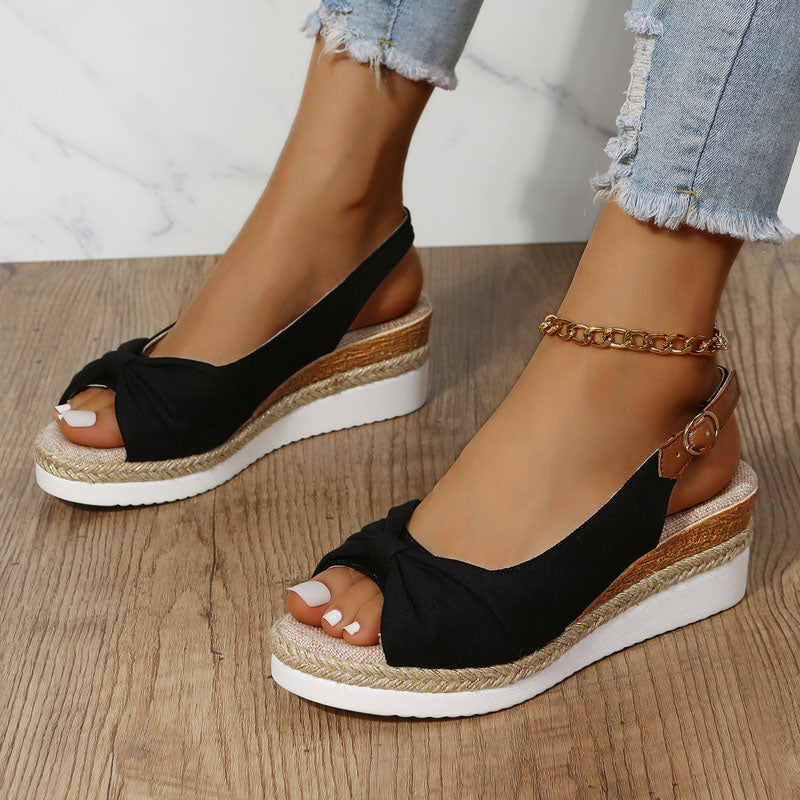 2023 Women's Hemp Rope Bow Wedge Casual Sandals