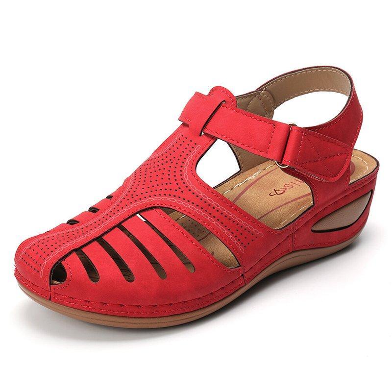 Sursell Women Hollow Out Breathable Wedges Thick Sole Buckle Sandals