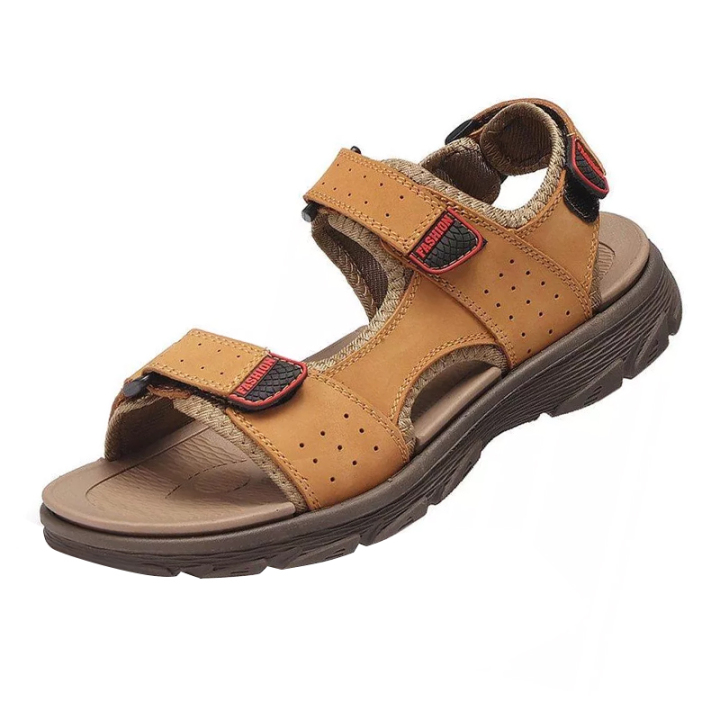 SURSELL Men Comfortable Lightweight Leather Sandals Hook Loop Outdoor