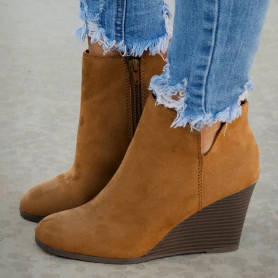Women's Wedge Suede Cropped Martin Boots