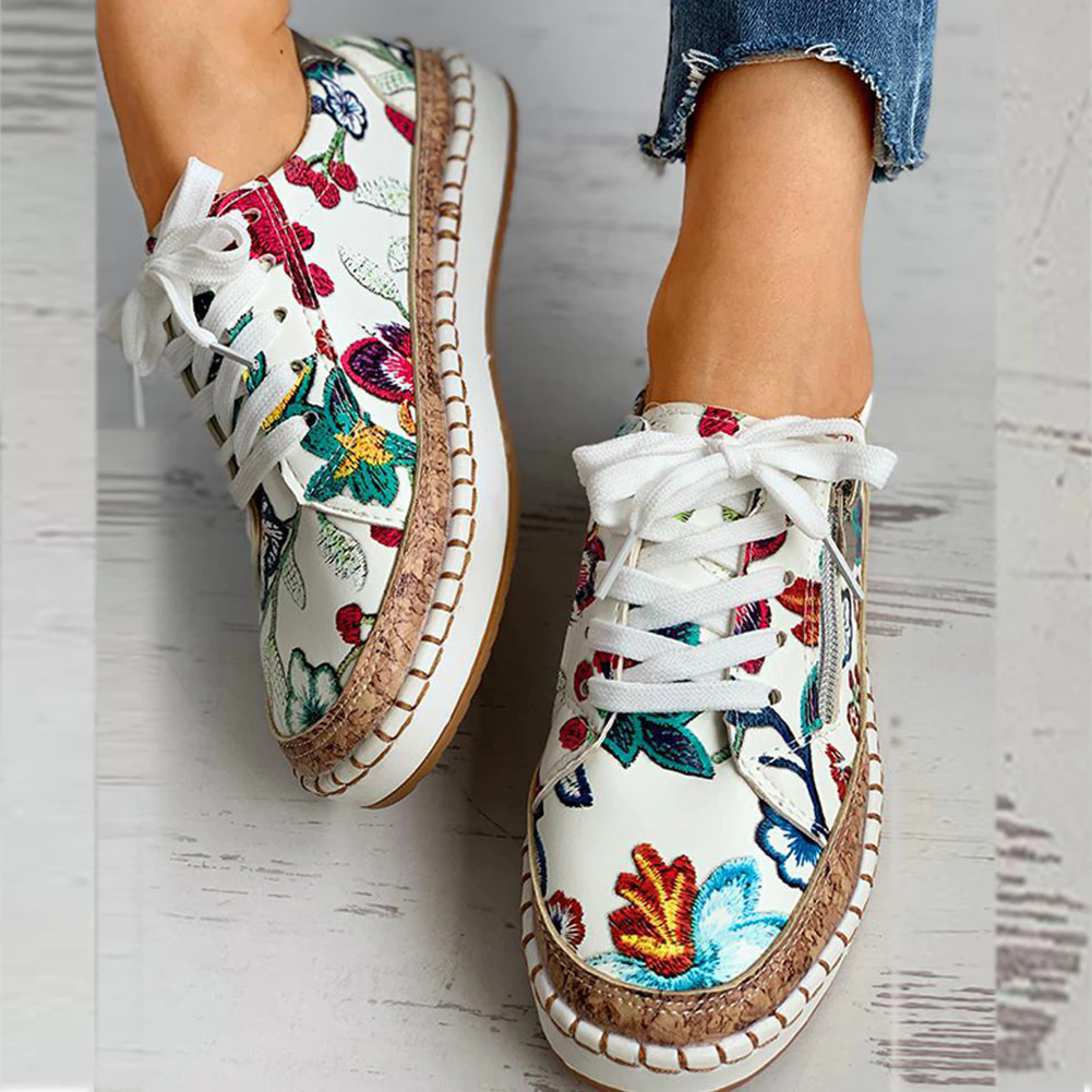  2022 Upgraded - Women's Floral Printed Lace-up Canvas Sneakers