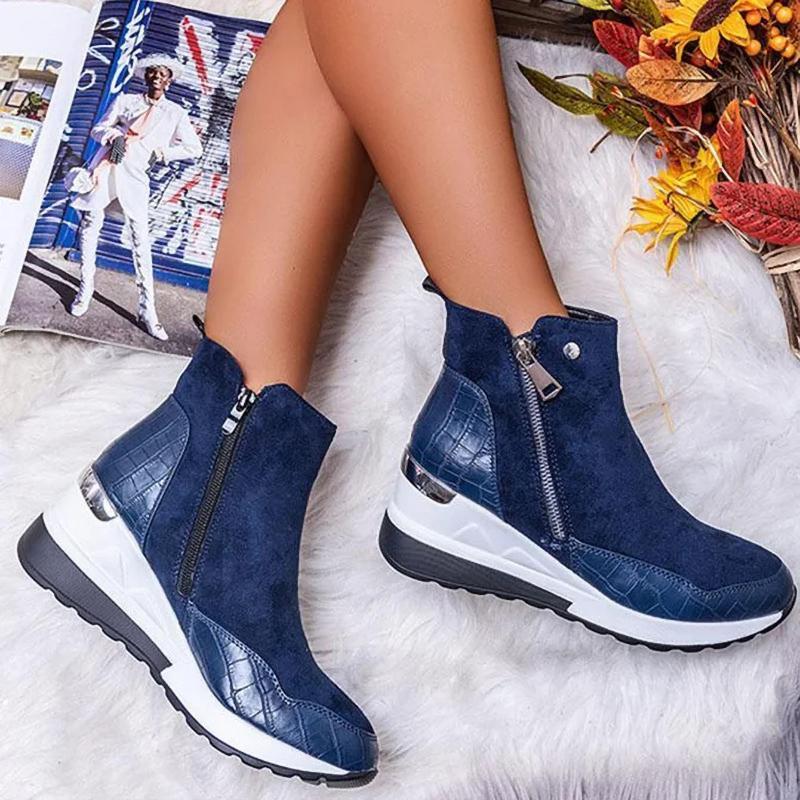 SURSELL New Large Size Zipper High Top Wedge Heel Women's Shoes