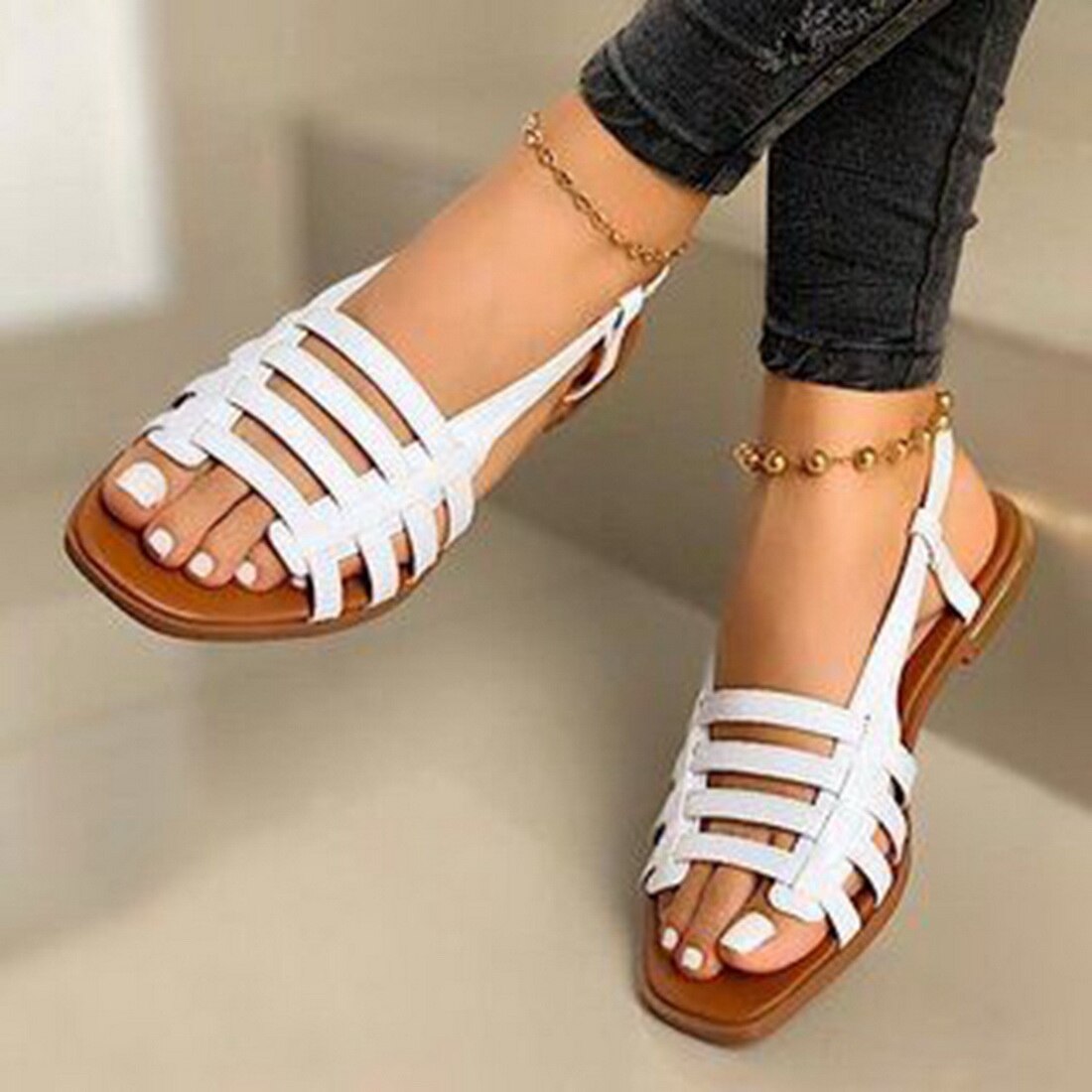 Flat Sandals Ladies Summer Outdoor Fashion Leather Flat Shoes