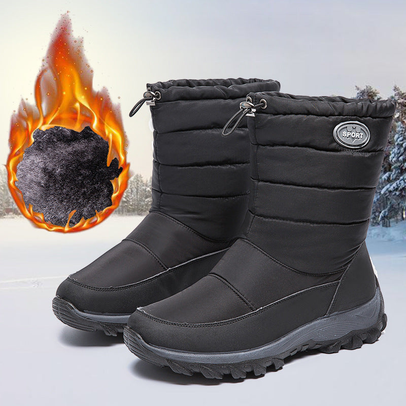 winter women's fleece warm mid calf snow boots