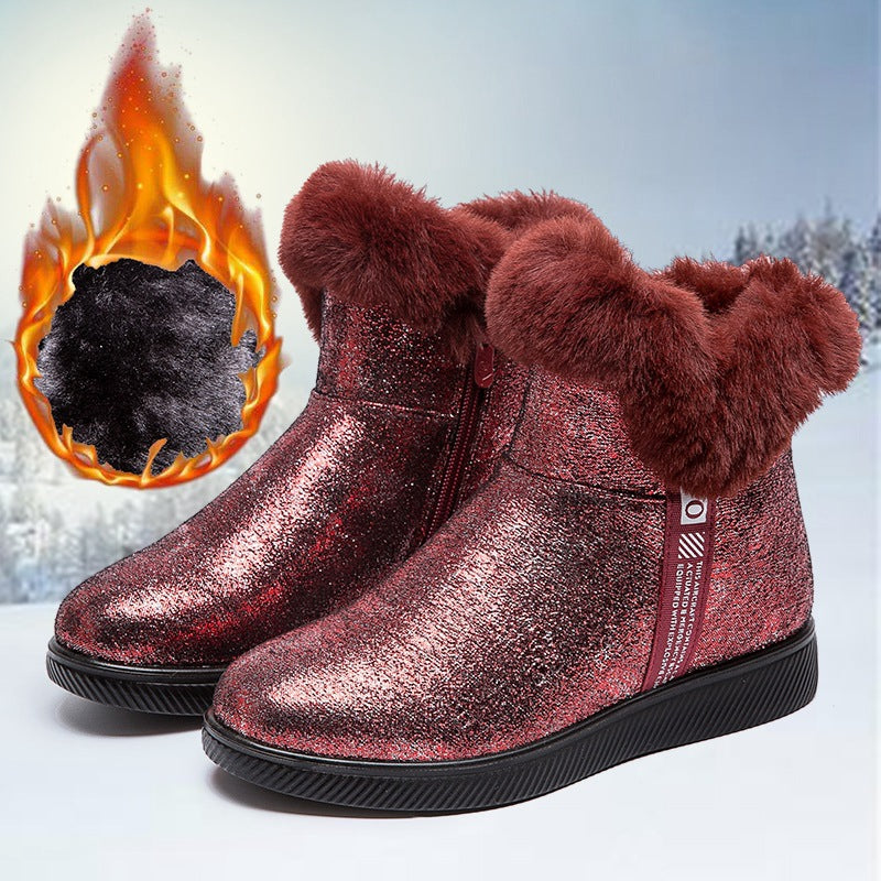 Women's warm thick soled fleece snow boots