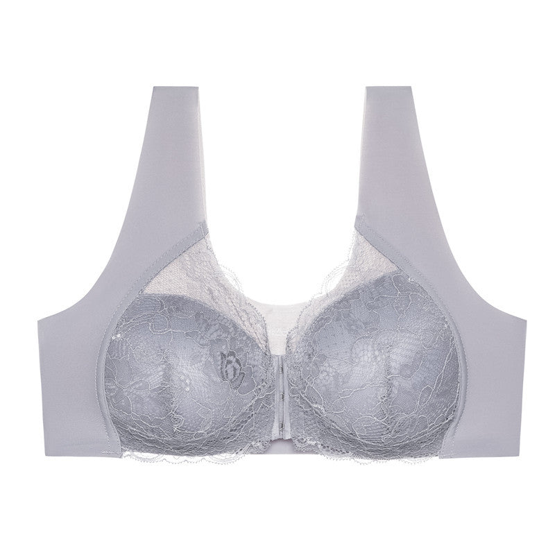 Women's Plus Size Lace Wide Straps Wireless Bra Front Closure Push Up Bras