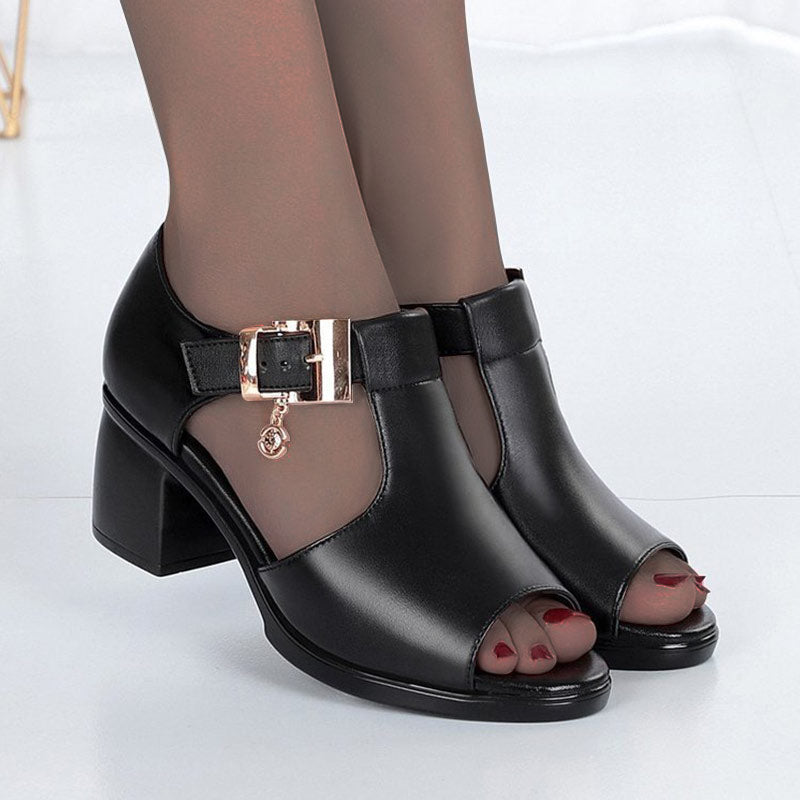 2022 Summer New Fish Mouth Fashion Casual Thick Heel Buckle Ladies Sandals