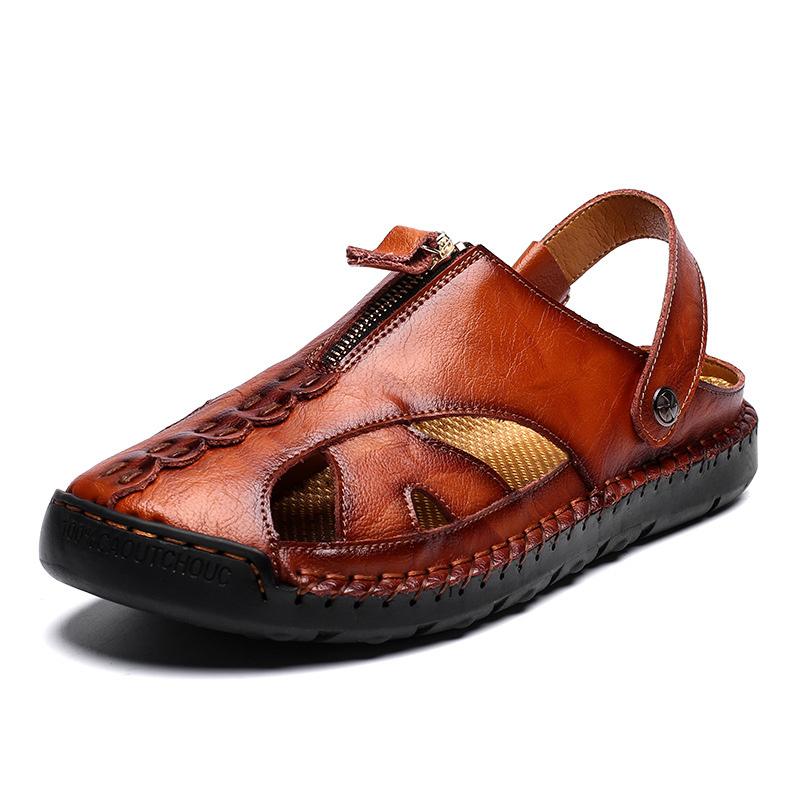 SURSELL Men Genuine Leather Beach Shoes Sandals Cogs