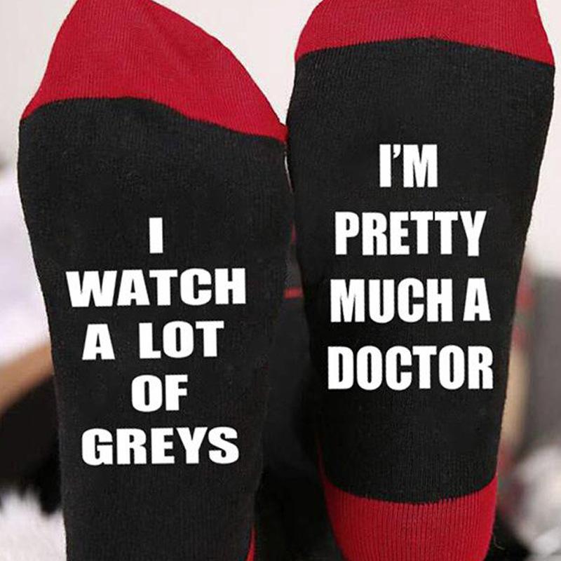 5 Pairs I Watch A Lot Of Greys I'M Pretty Much A Doctor Socks Letter Novelty Socks