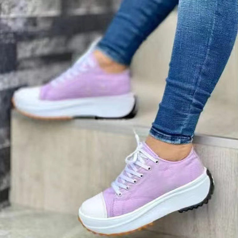 2023 round toe laceup platform arch support canvas shoes