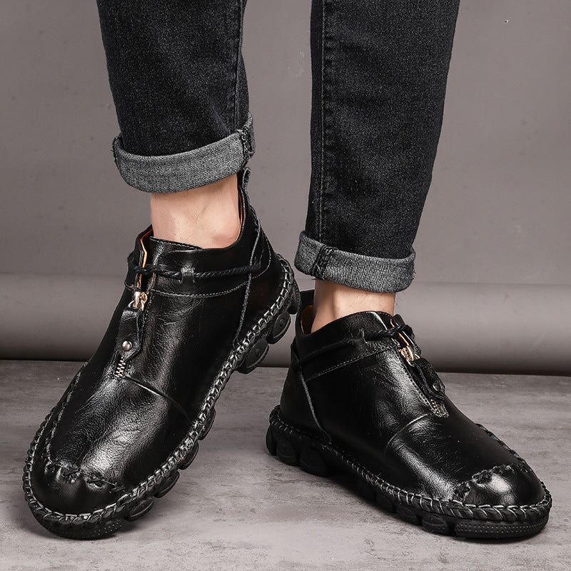 Men's British high top round toe zipper handmade shoes