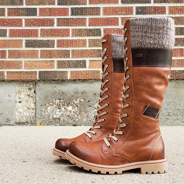 Sursell Women Winter Lace Up Knitted High Boots