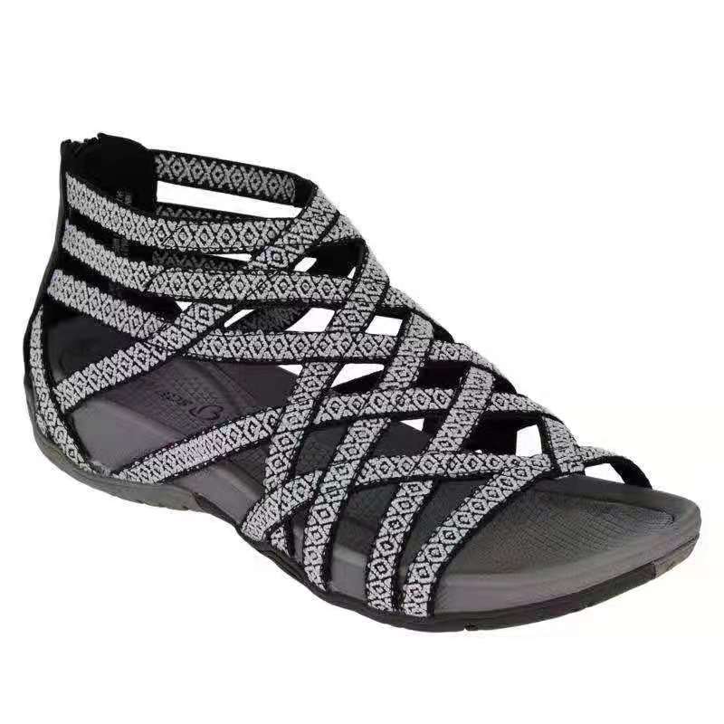 Summer Women Shoes 2021 Leopard Round Toe Hollow Wedges Sandals