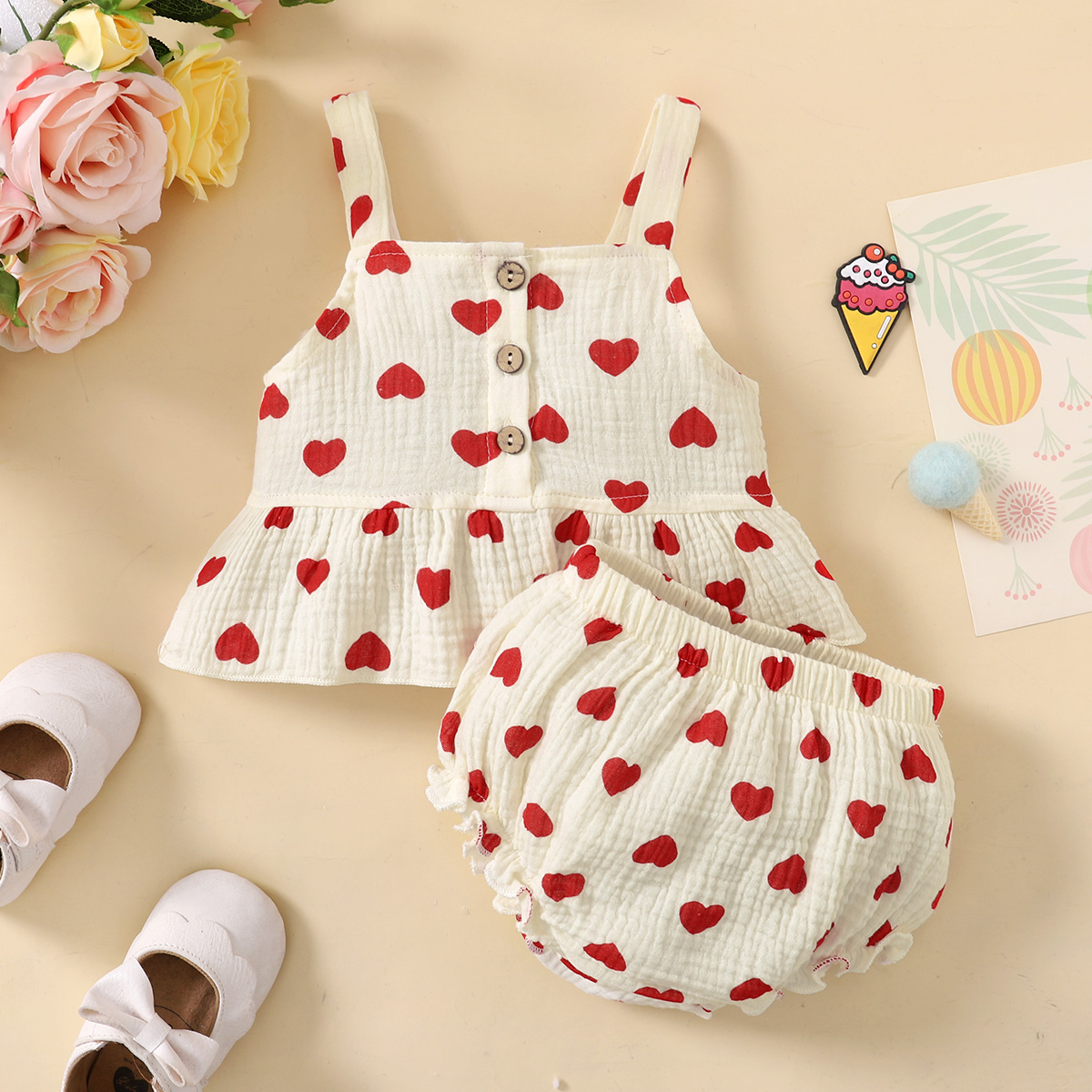 hibobi Baby Girl Love Pattern Cotton Tops and SHORTS Wholesale