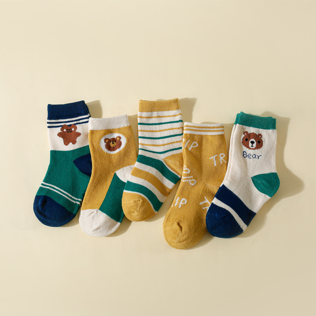 Riolio 5-pair Children's Color-block Cartoon Pattern ANKLET Socks Wholesale