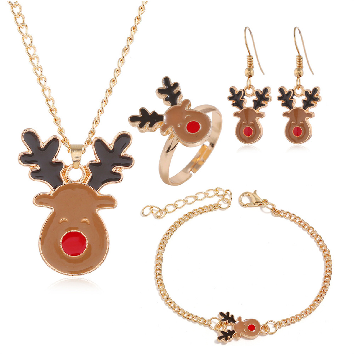 Riolio Kid Girl Christmas JEWELRY Set Necklace & Bracelet & Earrings & Ring Wholesale