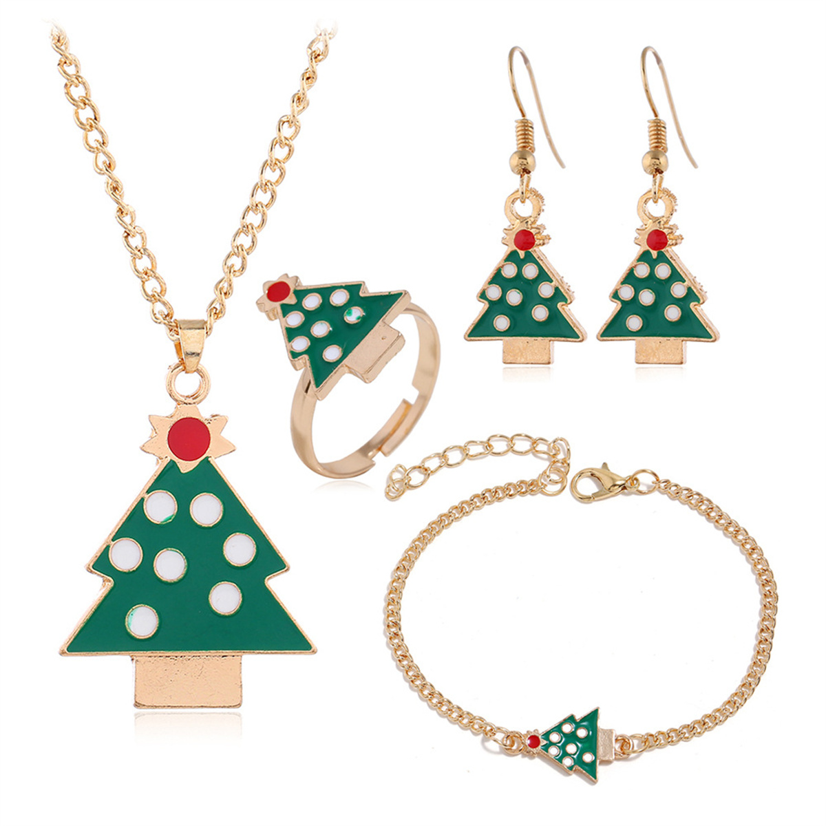 Riolio Kid Girl Christmas JEWELRY Set Necklace & Bracelet & Earrings & Ring Wholesale