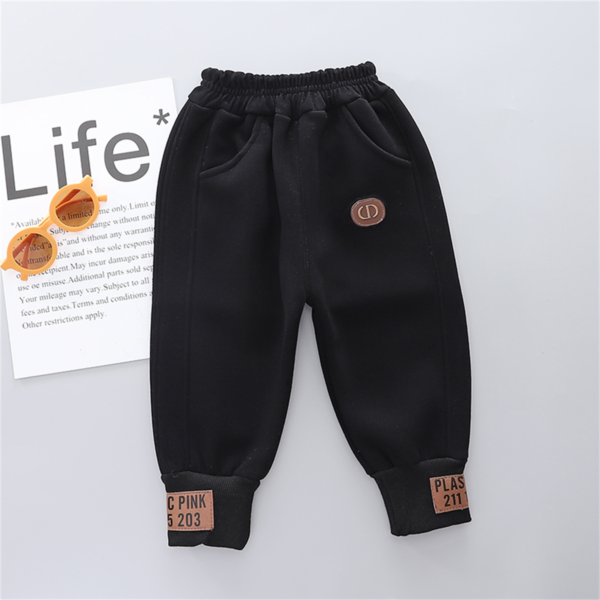 Riolio Toddler Boy 100% Cotton Letter Pattern Fixed Drawstring Fleece-lined PANTS Wholesale