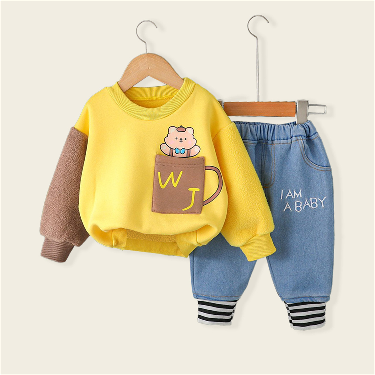 Riolio Brother and Sister UNICORN and Bear Style Sweatshirt & Letter Pattern Stripe Patchwork Pants 