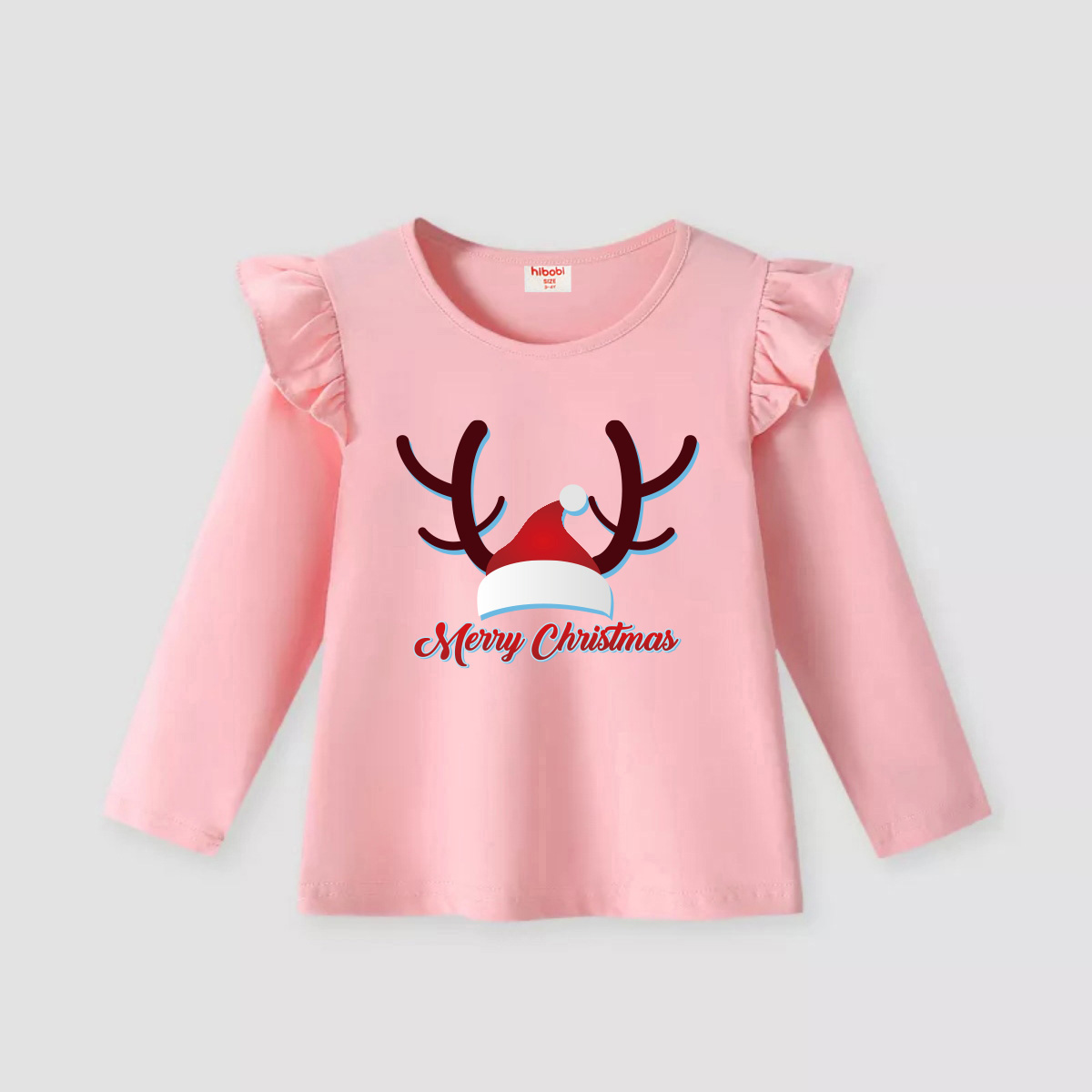 Riolio Toddler Christmas Deer Letter Printed Color Block Long Sleeve T-SHIRT Wholesale