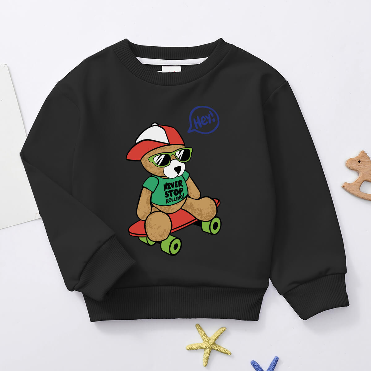 Riolio Toddler Boy SKATEBOARD Bear Printed Sweatshirt Wholesale