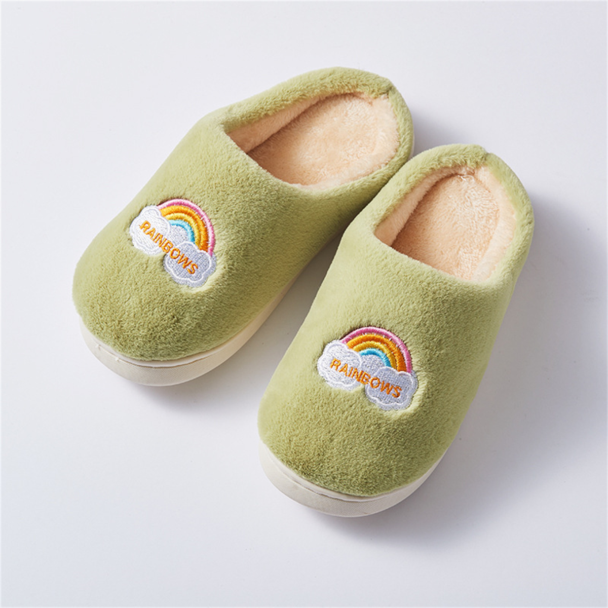 Riolio Toddler Girl Solid Color Rainbow Pattern Plush Cotton SLIPPERS Wholesale