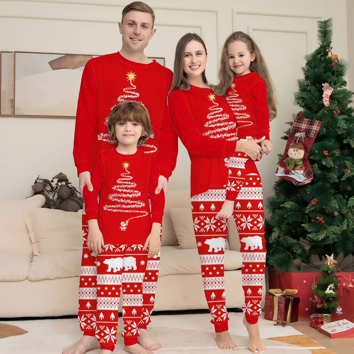 Riolio Family CLOTHING Christmas Tree Printed Long Sleeve Top & Pants Wholesale
