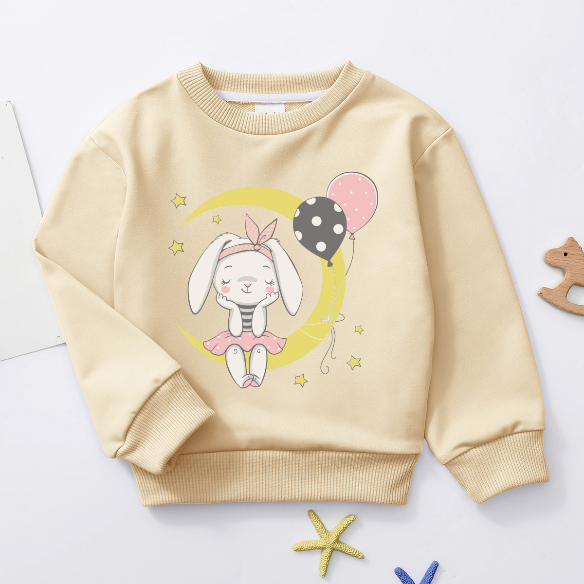 Riolio Toddler Girl Rabbit and BALLOON Pattern Sweatshirt Wholesale