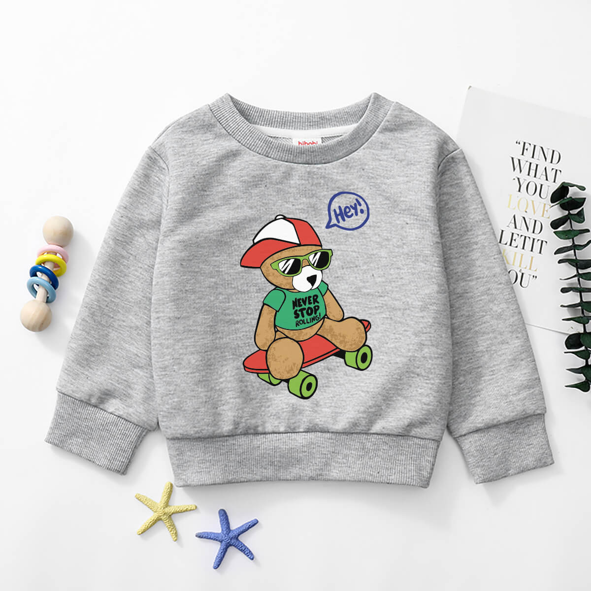 Riolio Toddler Boy SKATEBOARD Bear Printed Sweatshirt Wholesale