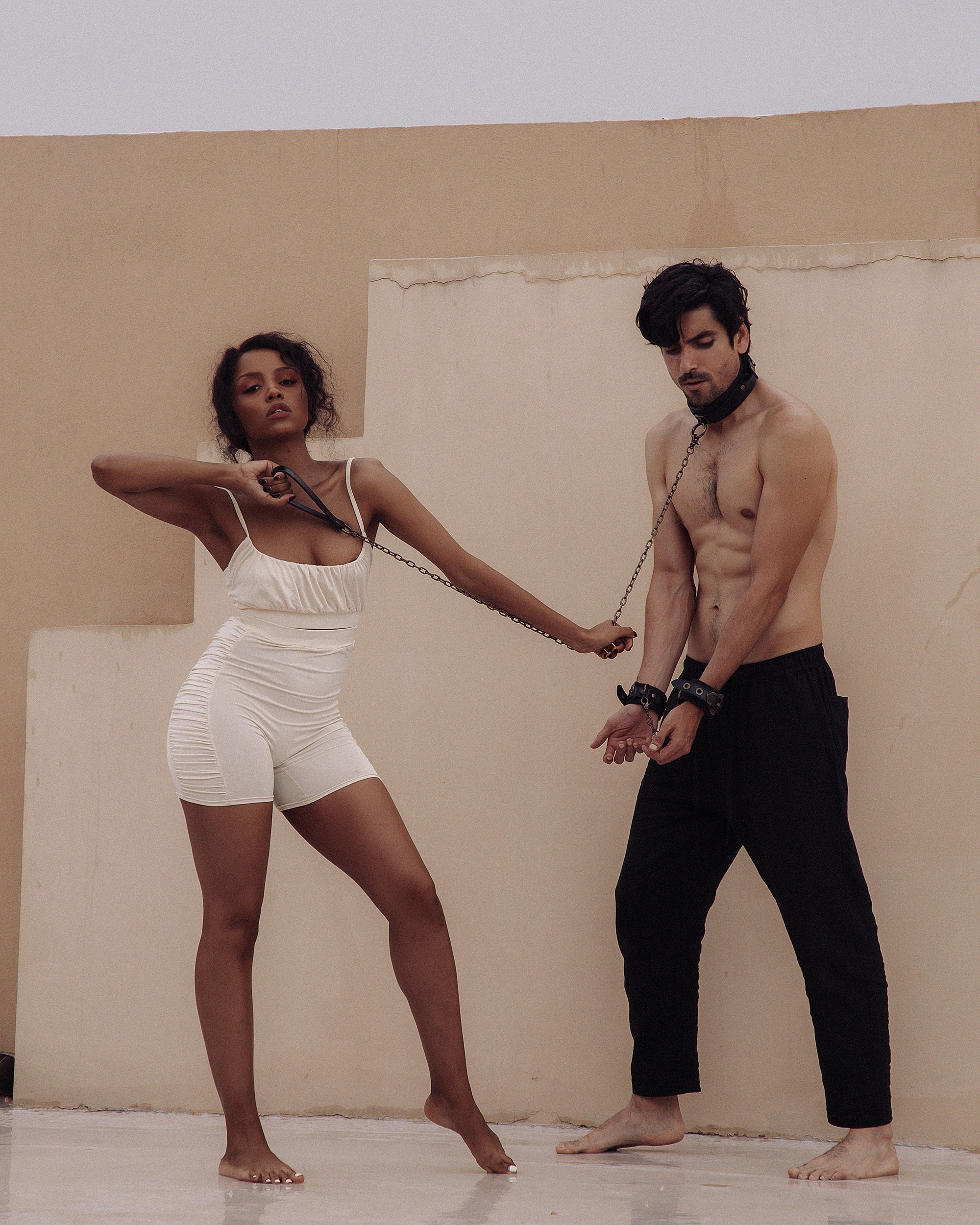 Coleur D'or BDSM Set Real Leather Cuffs Blindfold Slapper Collar and Leash