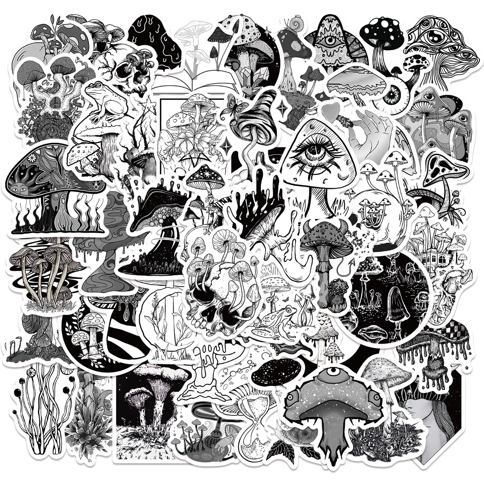 Black and White Goth Mushroom Sticker Pack