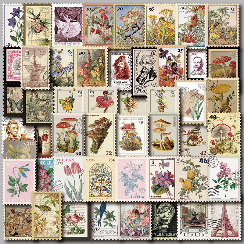 Vintage style stamps Sticker Pack 50 pieces