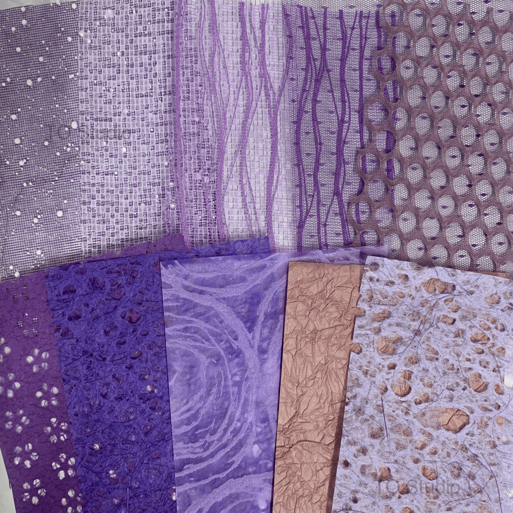 10 Sheet, Purple color Texture Paper and Mesh Assorted Set-She Defense Boutique