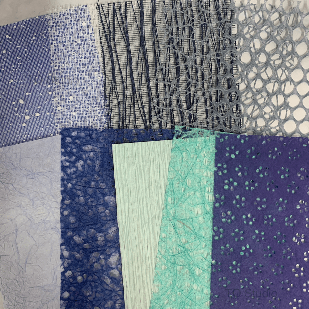 10 Sheet, Blue color Texture Paper and Mesh Assorted Set-FUU Studio