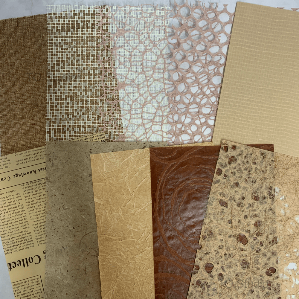 10 Sheet, Brown color Texture Paper and Mesh Assorted Set-FUU Studio
