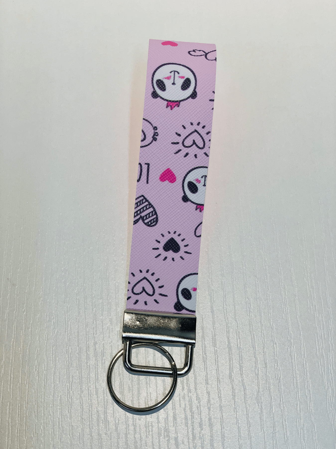 Love Panda Print Faux Leather Wristlet Keychains, Keyfob 5 inc